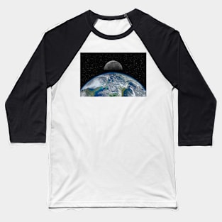 Planet Earth and Moon against dark starry sky Baseball T-Shirt